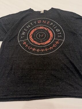 Mighty Fine Dark Gray Twenty One Pilots Graphic Tee with Coral Accents